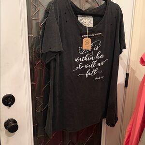 A Rare Bird Graphic Tee with purposeful distress and rhinestone details  - Black